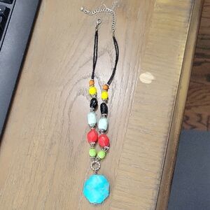 Multicolor Beaded Necklace with drop stone pendant